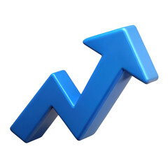 3d blue upward trend arrow isolated on transparent background