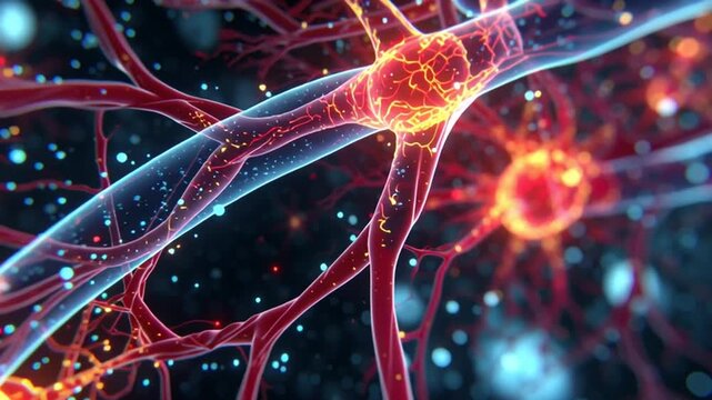 Nerve and blood vessel interaction in high detail animation of pulmonary brain connection &ndash; Video 4K UHD 60fps