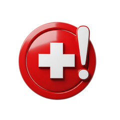 Obraz premium Medical Alert Icon Design with White Cross and Exclamation Point on Red Background Signifying Healthcare and Safety Concerns