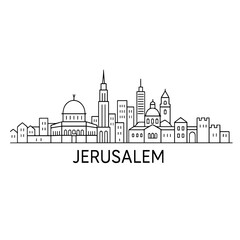 Fototapeta premium Jerusalem city skyline vector on white background Vector line city skyline