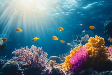 Obraz premium Generative AI image of vibrant coral reef formation with tropical fish