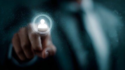 Digital HR manager controlling futuristic recruitment interface