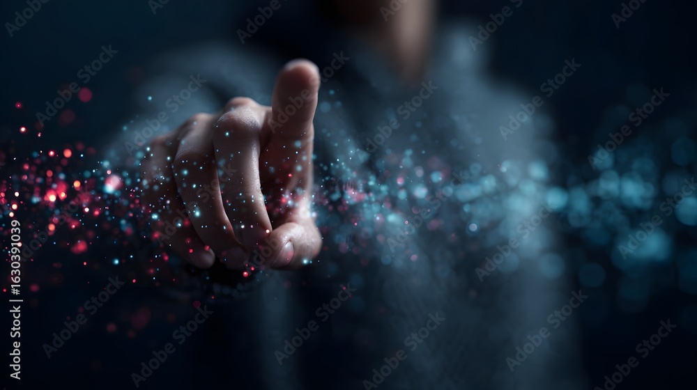 Poster hand navigating futuristic data visualization