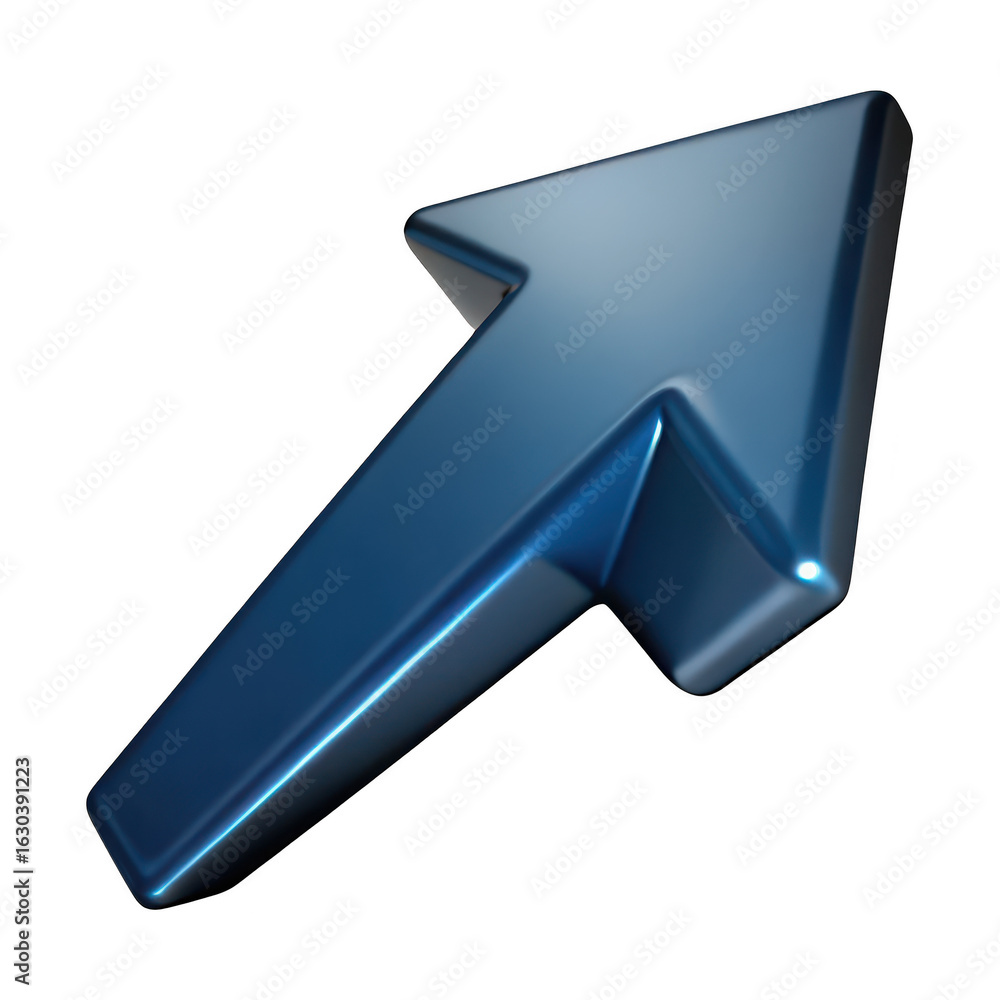 Poster 3d blue arrow pointing upwards isolated on transparent background