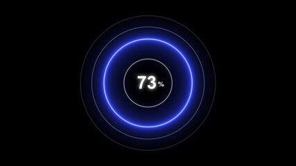 Neon loading animation counting from 73%, element black background. download screens, and futuristic tech visuals. Motion Graphics animated. 