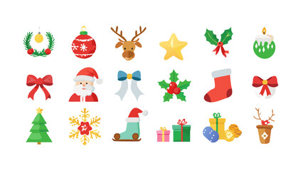 Collection of flat christmas icons on a black background