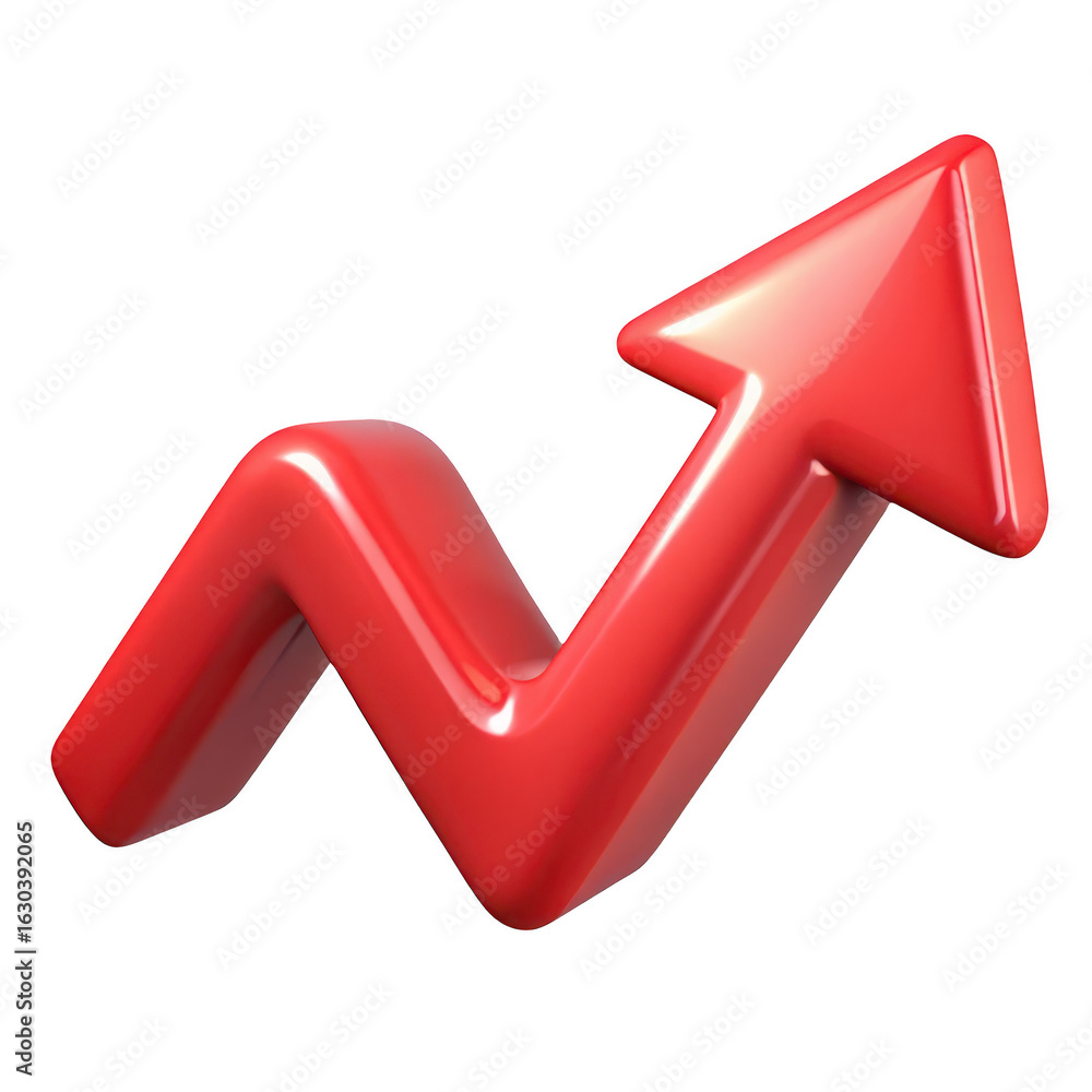 Poster 3d red arrow graph isolated on transparent background