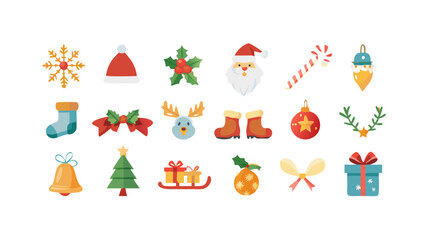 Collection of festive christmas icons on a black background