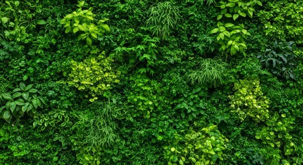 Fototapeta premium Nature wallpaper. Dense Green Plant Wall with Lush Foliage Texture Background