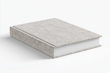 Light taupe-colored book, fabric cover,  angled view