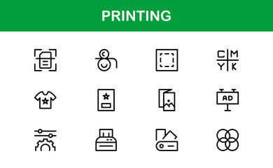 Professional Print Shop Vector Line Icon Pack. Unique collection simplifies all your design needs.