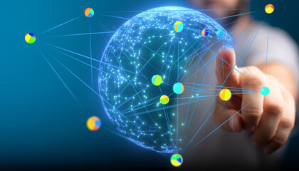 Abstract image of a global network, data connections, technology, and digital world.