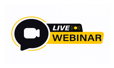 Live webinar button. Video internet conference icon. Internet education. Online meeting. Social media webinar. Live video streaming. Broadcast. Concept of virtual resources, video call