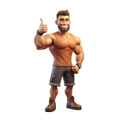 Fototapeta premium Fitness Icon: A well-built, confident man in fitness attire gives a thumbs-up. The image embodies healthy living, physical well-being, and encouragement.
