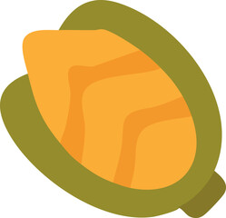 A stylized cartoon illustration of a corn kernel with a golden yellow interior and an olive green husk border.