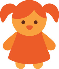 A cheerful cartoon girl with pigtails wearing an orange dress, illustrated in a simple and cute flat design style.