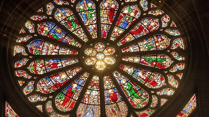 Majestic Rose Window Illuminated by Sunbeams in Gothic Cathedral