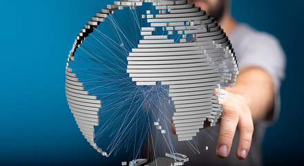Abstract image of a digital globe, showcasing global interconnectedness and data flow.