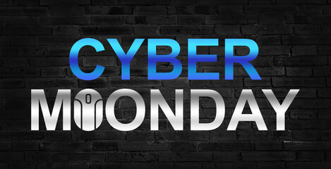 Cyber Monday Sale banner template. Modern minimal blue and white text symbol of Cyber Monday Sale with discount offer. Design template for Cyber Monday, promotion, advertising and social media ad.