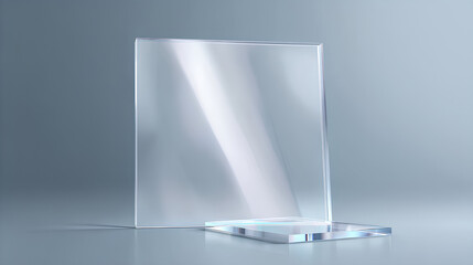 Transparent glossy plastic sheet. Clear acrylic plate. Realistic window or display reflection on a transparent backdrop.  Shiny glass panel PNG Stock Illustration