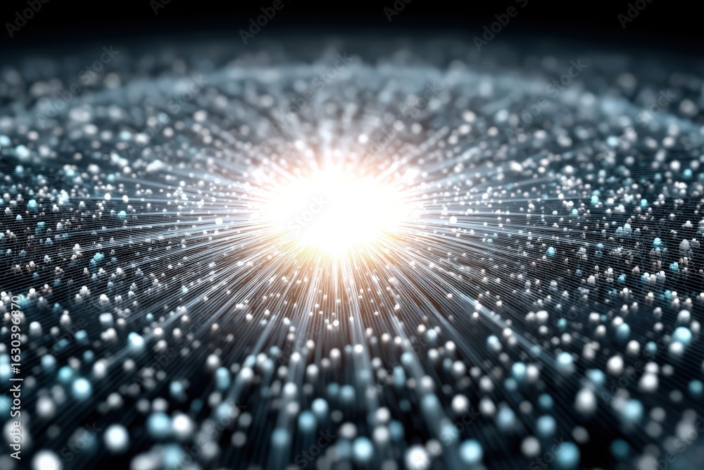 Poster radiant cosmic explosion emanating light and energy surrounded by a multitude of particles represent