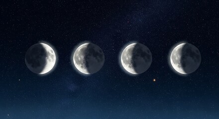 Naklejka premium Lunar phases displayed against a starry night sky.