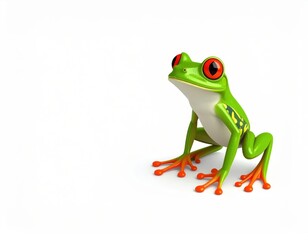 Obraz premium Vibrant Green Tree Frog Animal with Red Eyes Sitting on White Background in a Bright and Clear Studio Shot