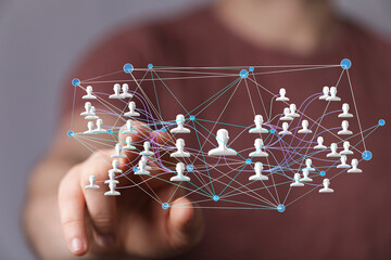 Image depicts a complex network of connections representing social media, global communication, or...