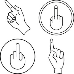Collection of Fifteen Line Art Hand Gestures: Pointing, Counting, and Fisted Hands in Grey Circles
