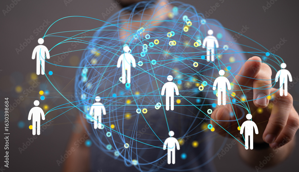 Poster image of a network connection showing people interconnected globally. perfect for technology, teamwo