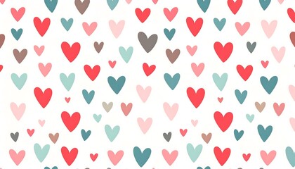 Seamless pattern of various sized pastel hearts on white background