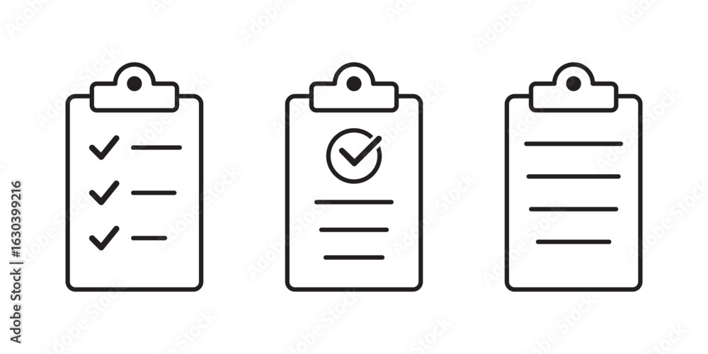 Aufkleber checklist icon set. clipboard checklist or document. checkmark, document, checkbox on paper and more
