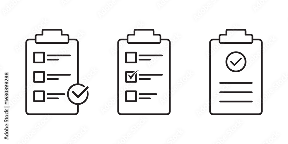 Aufkleber checklist icon set. clipboard checklist or document. checkmark, document, checkbox on paper and more