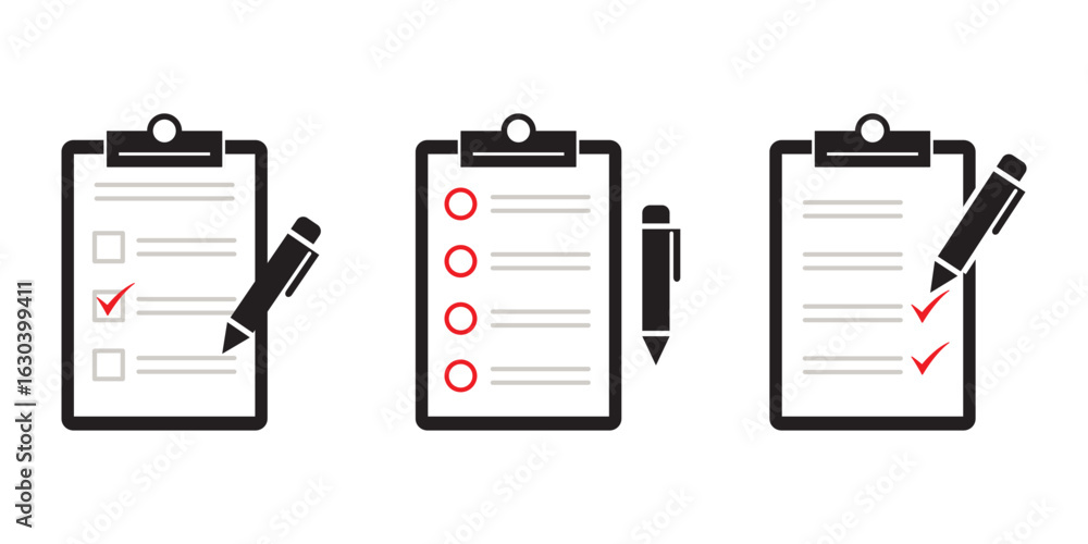 Aufkleber checklist icon set. clipboard checklist or document. checkmark, document, checkbox on paper and more