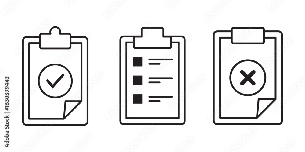 Aufkleber checklist icon set. clipboard checklist or document. checkmark, document, checkbox on paper and more