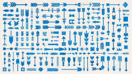 Arrow icon set. Cursor. Collection different arrow signs. Blue arrows icons set. Arrow icon collection. Large Blue arrow icon vector set. Blue  icon collection.