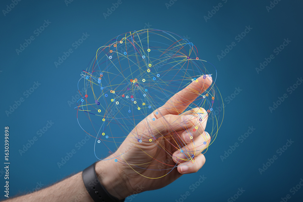 Aufkleber abstract image of a hand interacting with a digital network sphere. perfect for tech, connection, an