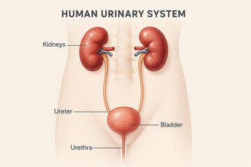 Human Urinary System Anatomy Illustration for Medical Use