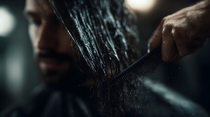 Professional hairstylist carefully cutting client s hair in a salon setting