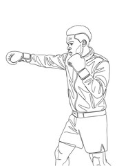 A continuous line art drawing of a boxer throwing a straight punch.