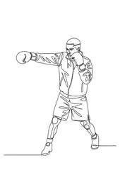 A boxer in a protective stance, throwing a punch in a single line drawing.