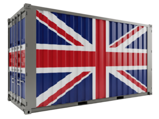 cargo container with great britain flag on transparent background