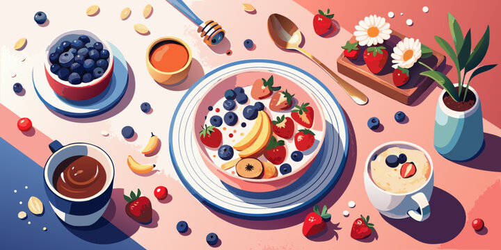 Abstract floral and circle patterns blend with delicious Italian pizza, a hot and tasty snack illustration perfect for any food design