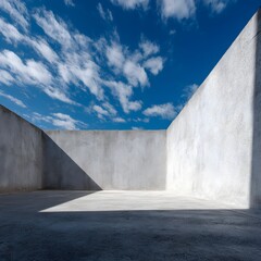 Corner walls catch sunlight, cloudscape background, concept art, architecture use