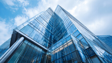 Fototapeta premium Business center building, 3D. White modern building with glass windows, for rent office, premises, development, and real estate investment. City high-rise building. Vector