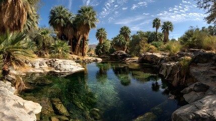 Oasis palm trees clear water desert landscape travel
