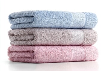 Three folded towels in pastel colors stacked