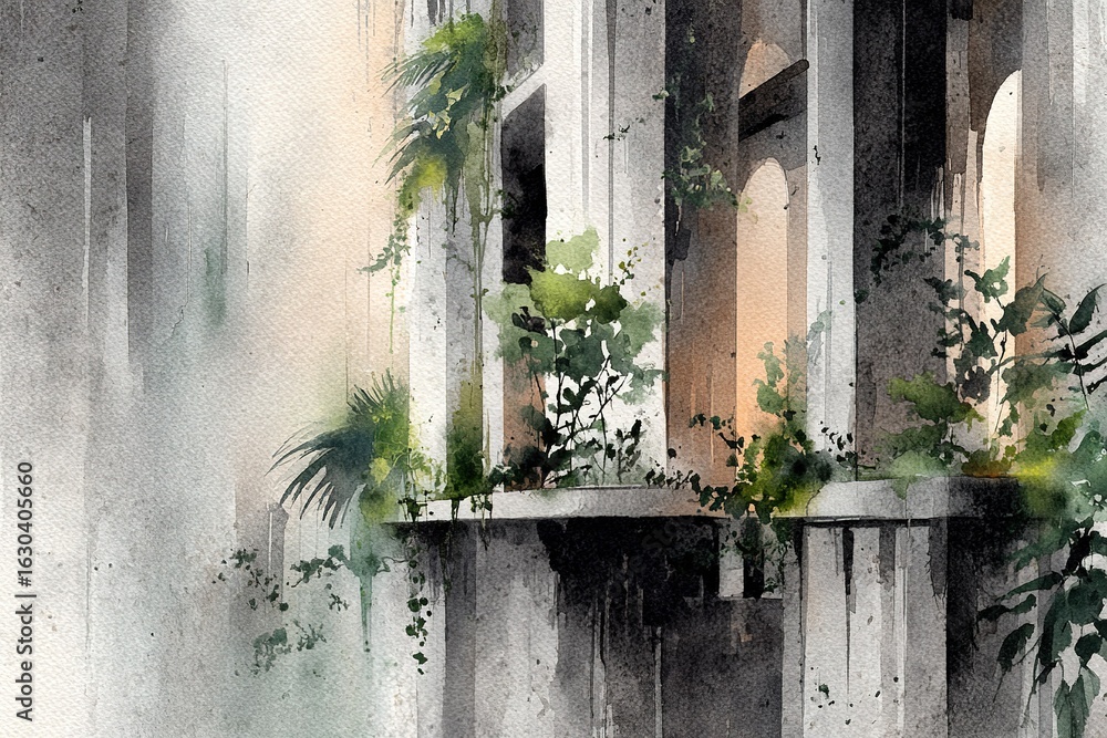 Poster light filters through a botanical architecture featuring lush greenery in an urban setting
