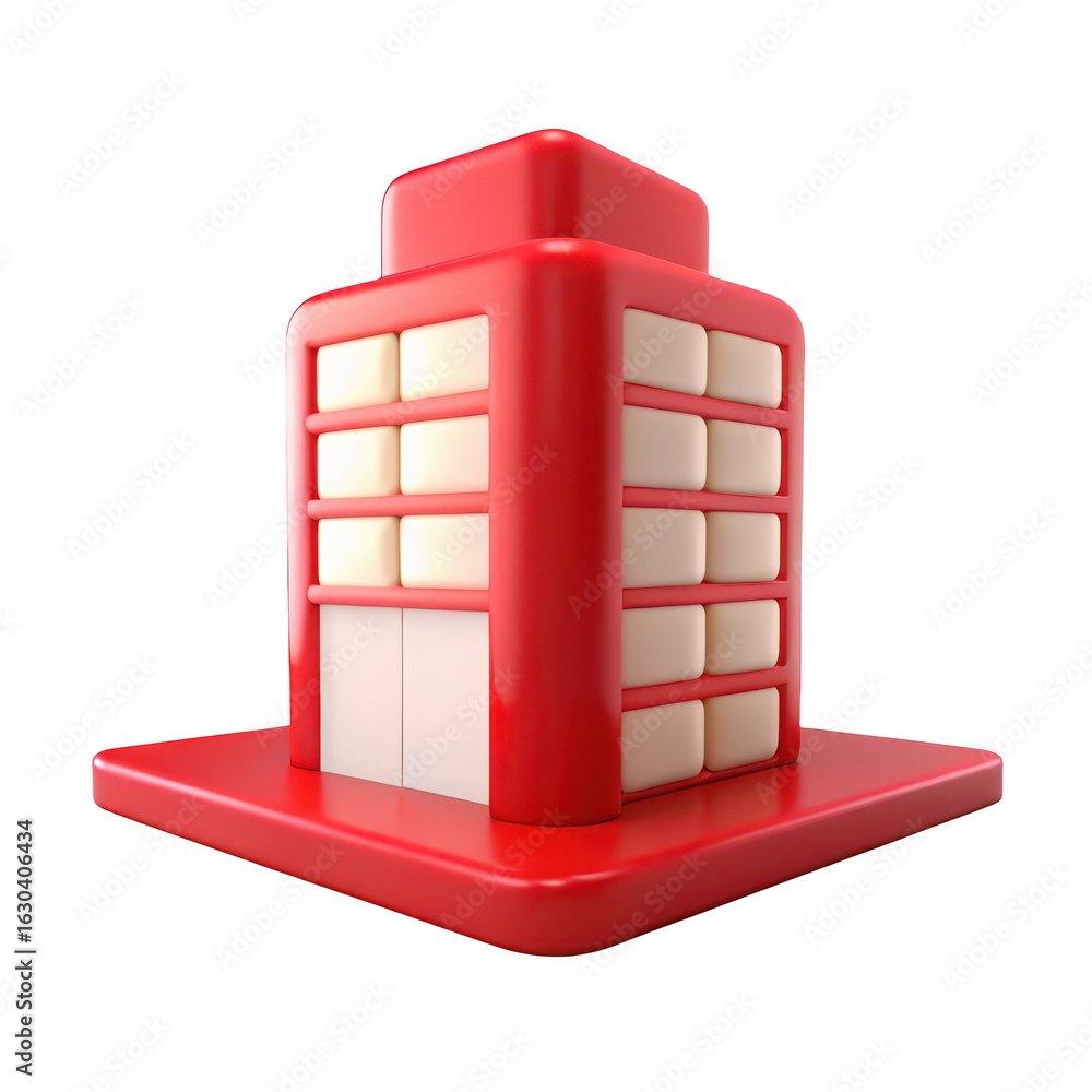 Poster 3d red building icon isolated on transparent background