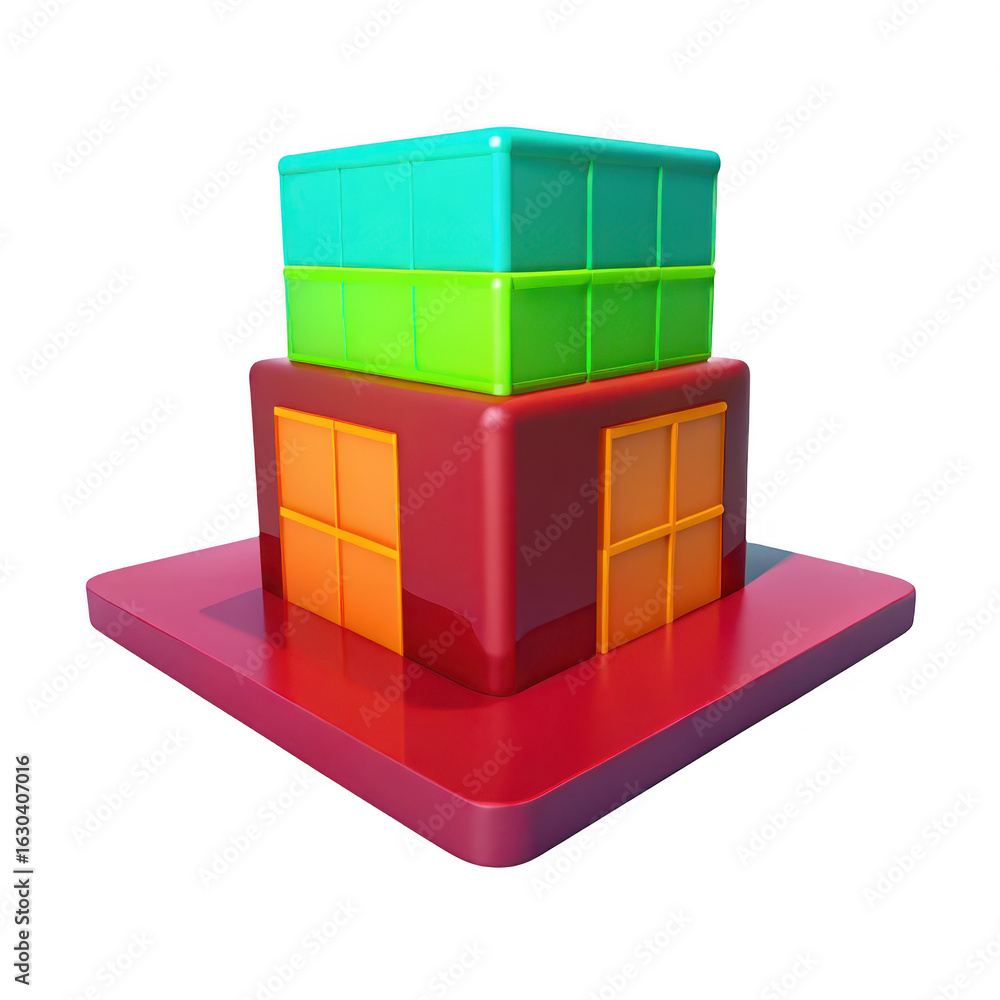 Poster 3d stacked boxes isolated on transparent background